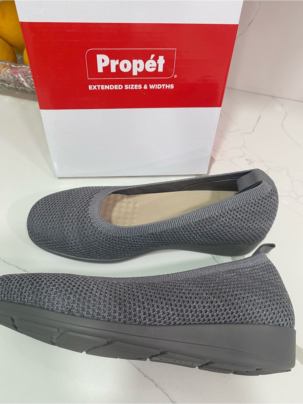 Propet Women's Grey Knit Slip-On Flats